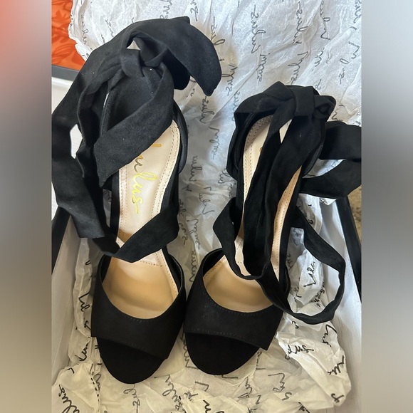 Dorian Black Suede Lace-Up Platform Heels - Picture 3 of 4